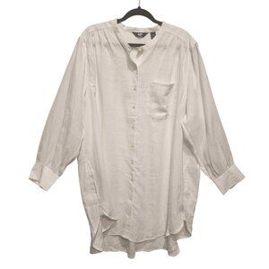 Lands' End Women White 100% Linen Long Button Down Tunic Top Size 2X 20W-22W